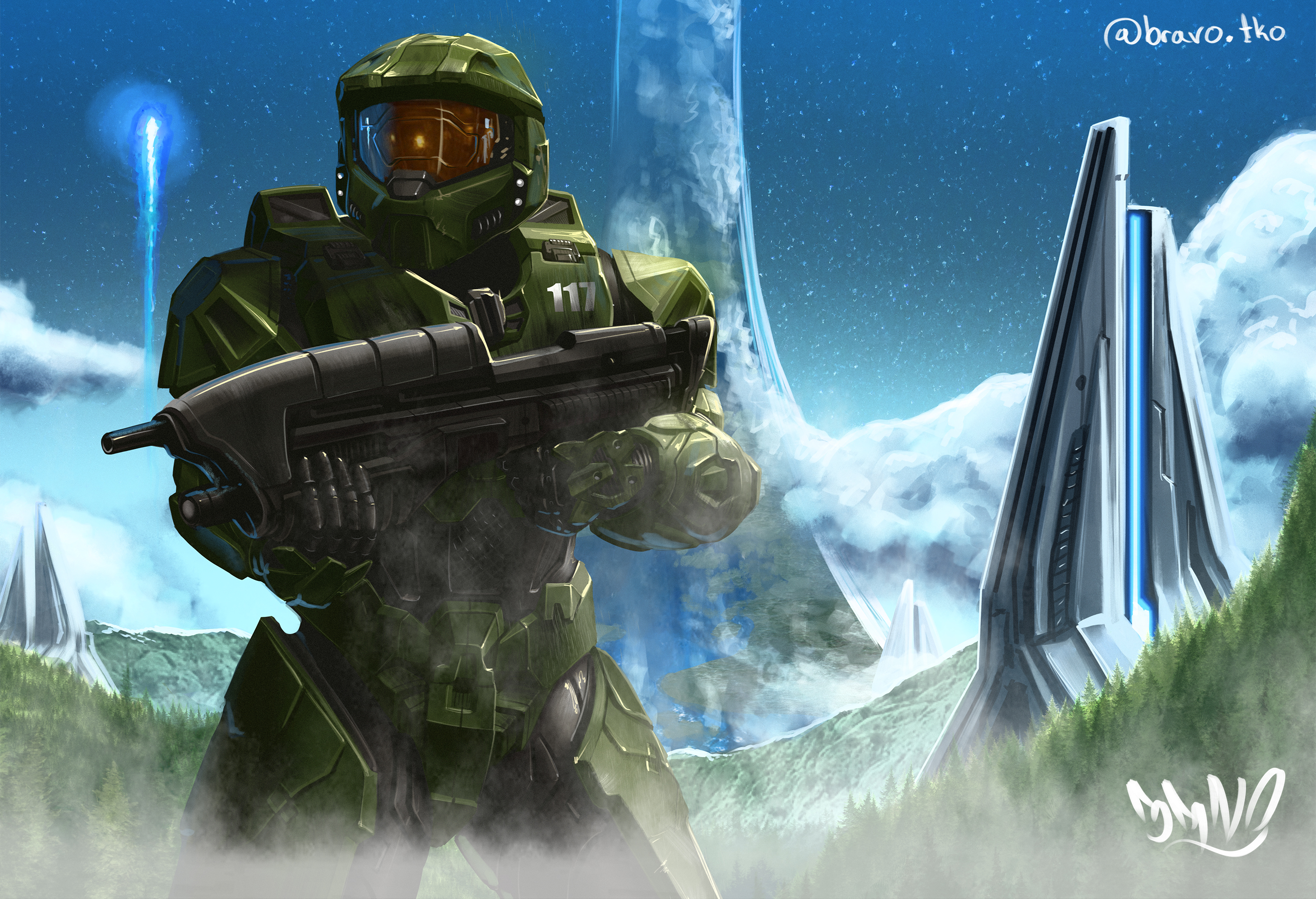 Master Chief just chillin' out on a halo ring