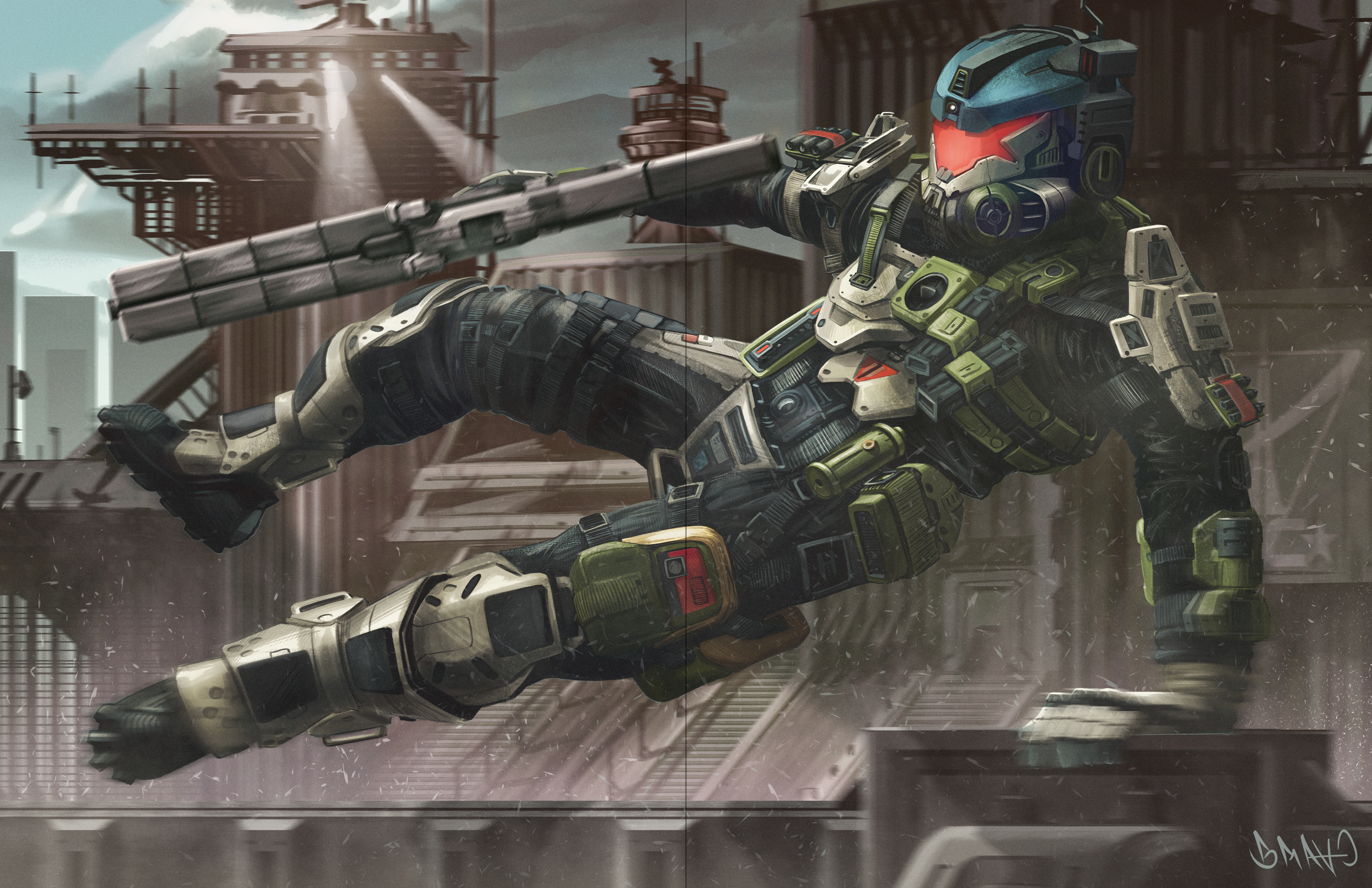 Titanfall Pilot Vaulting over a Barrier, Escaping an IMC facility